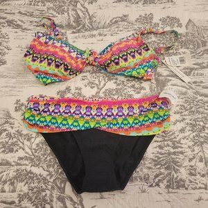 NWT Bleu Rod Beattie Black & Multi Colored 2-Piece Bikini Size 6D